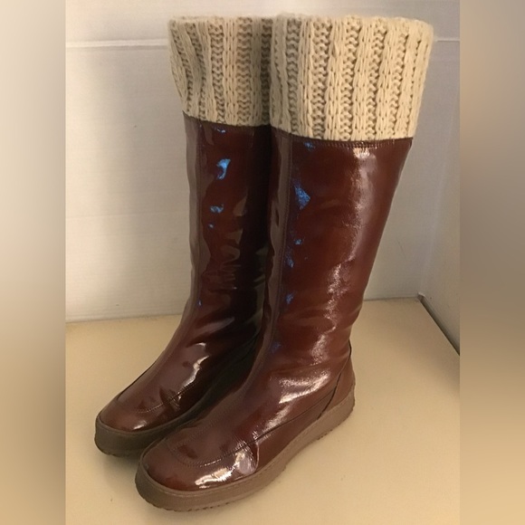 Aquatalia women brown leather knit tall knee high boots US 9 - Picture 8 of 12